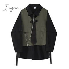 Ingvn - Spring Autumn Women's Two-Piece Sets Streetwear Fashion Tooling Style Vest And Solid Loose Long Sleeve Shirts Female Suit