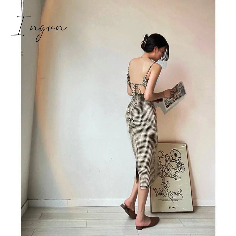 Ingvn - Women's Dresses Party Sexy Dresses Elegant Summer Women's Houndstooth Print Tight Bandage Dresses Club Gala Party Long Dres