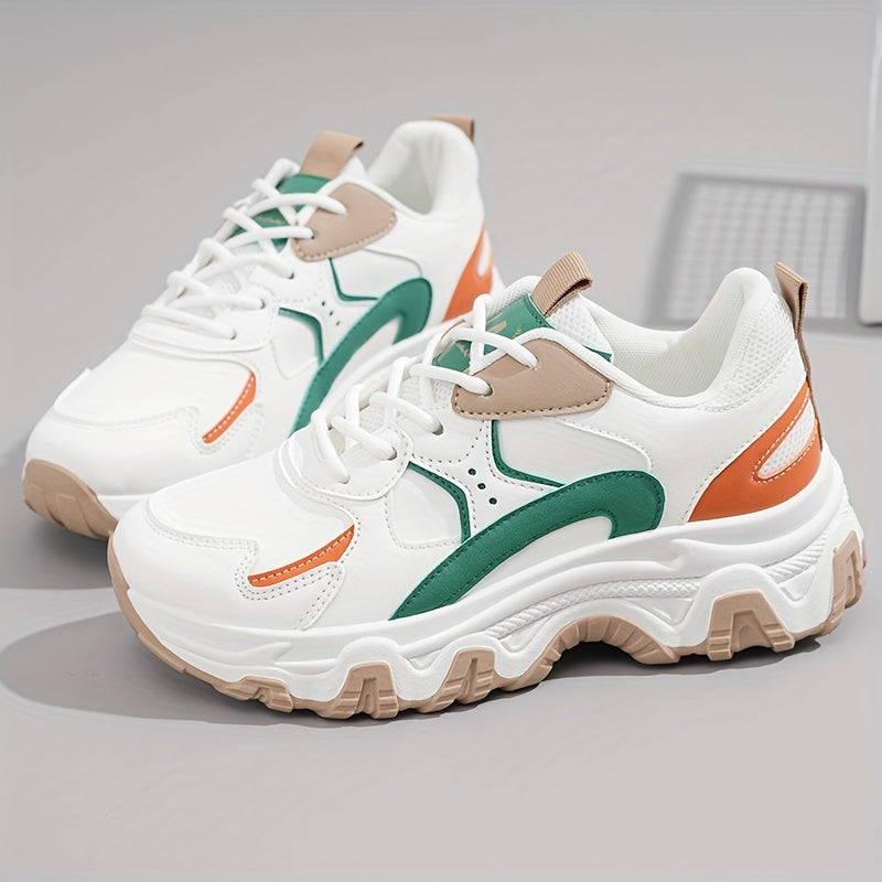 Plus Size Women's Comfortable Low Top Platform Sneakers, Casual Lace Up Outdoor Shoes