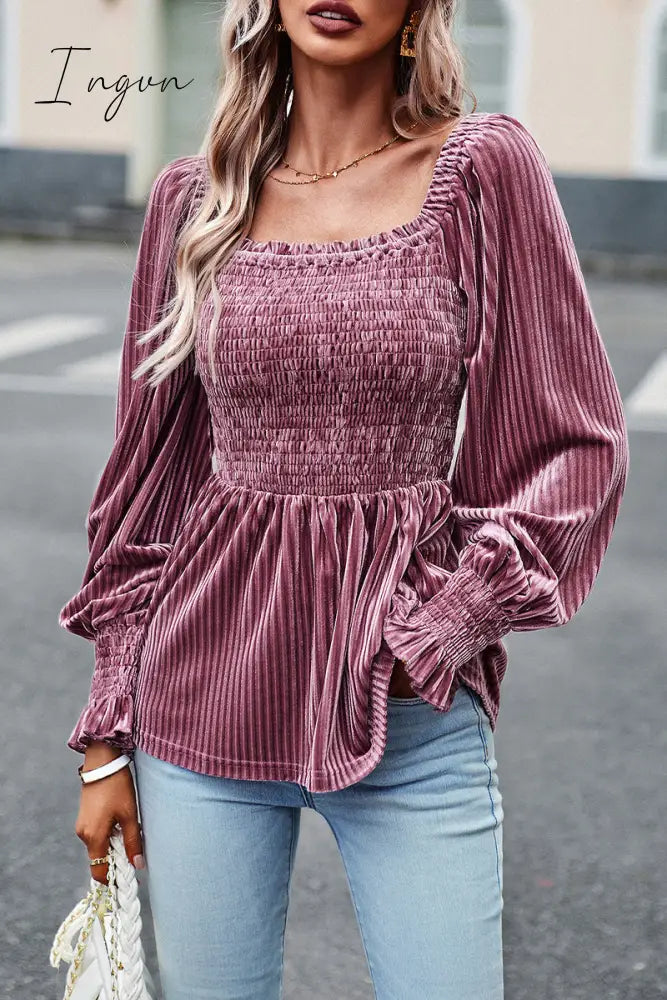 Ingvn - Elegant Solid Fold Square Collar Tops