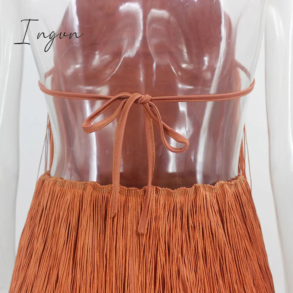 Ingvn - 2023 Trends Tassel Summer Dresses Female Halter Backless Casual Club Mini Dress Sexy Fringe Bandage Bodycon Party Dress Vestidos