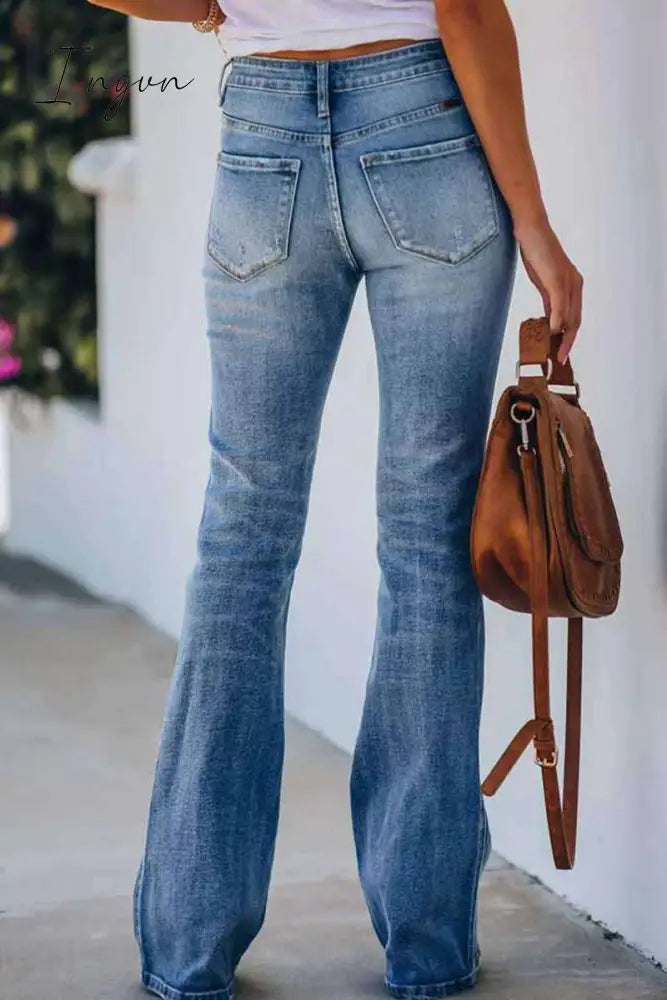 Ingvn -  Women Jeans Mid Rise Fitted Denim Pants