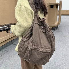 Ingvn  Vintage Backpack for Women Preppy Style Canvas Women Rucksack Zipper Casual Medium-Capacity European-American Style Female Bag
