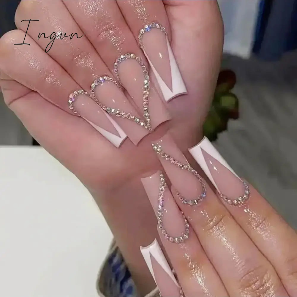 24pcs Artifical Bails With Glue Fake Nail Tips With Design Detachable Press On Nails Long Fake Nail Finished Nail Piece Sticker