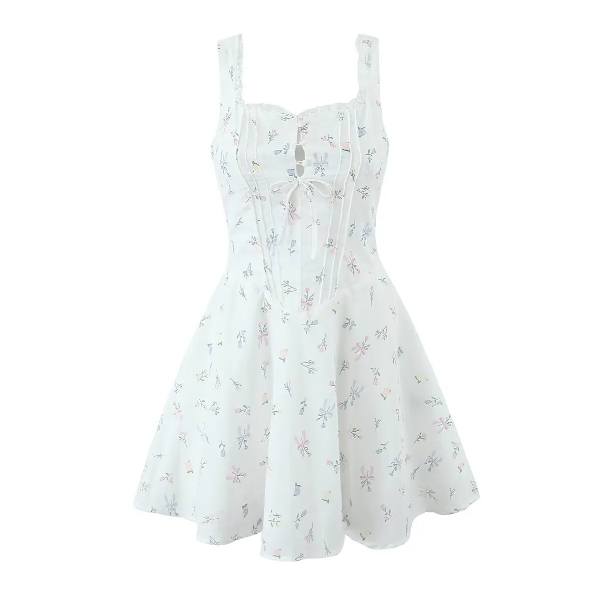 Sexy Slim Fit Short Floral Print Dress For Women Sleeveless Lacing Up A Line Holiday Party Dresses Summer Corset Robe