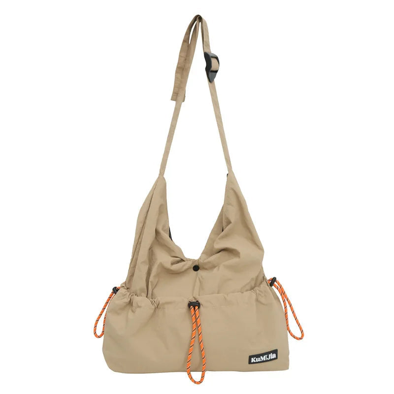 Ingvn  Japanese Style Lightweight Crossbody Waterproof Unisex Shoulder Bag Drawstring Portable Workbag Student Versatile Backpacks