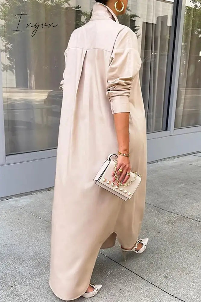 Ingvn - Casual Buttons Long Sleeve Shirt Dress Dresses(5 Colors)