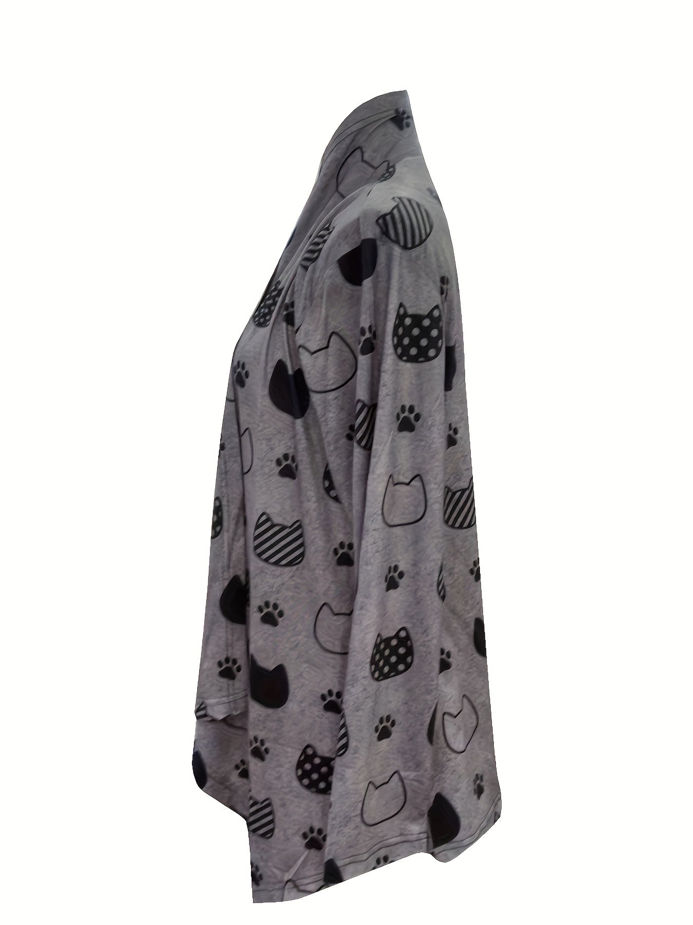 Vibrant Halloween Cat Print Long Sleeve Open Front Cardigan - Soft Mid-Elastic Polyester Knit Fabric, V-Neck, Casual Style, Perfect for Spring, Summer, and Fall - Womens Fashion Outerwear