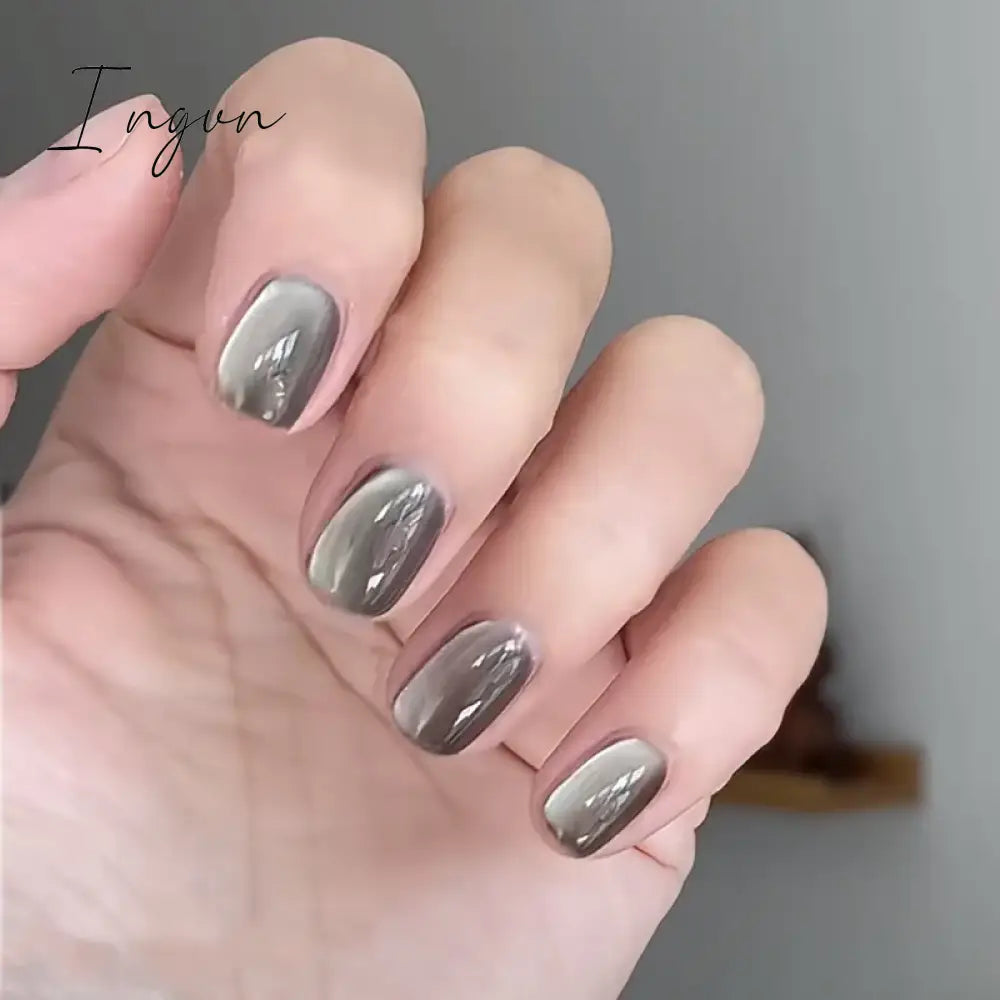 24pcs detachable cat eyes red wine false nails with glue full cover ballet square almond shiny acrylic press on fake nails tips