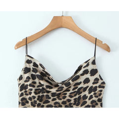 Women Sexy Backless Leopard Print Sling Short Dresses Summer Lady Swinging Collar Night Out Club Party Dresses