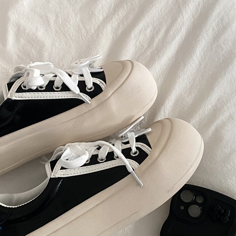 Pphmm Women's Sneakers Thick Sole Shoes Tennis Lace Up Flats Shoes Woman Spring Autumn Chunky Female Sneakers Casual Sports Shoes INS