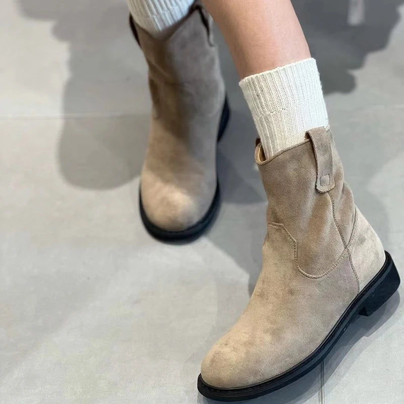 Ingvn  Autumn Winter Women Western Cowgirl Boots Fashion Elegant Slip On Shoes Low Heel Laides Knight Short Booties