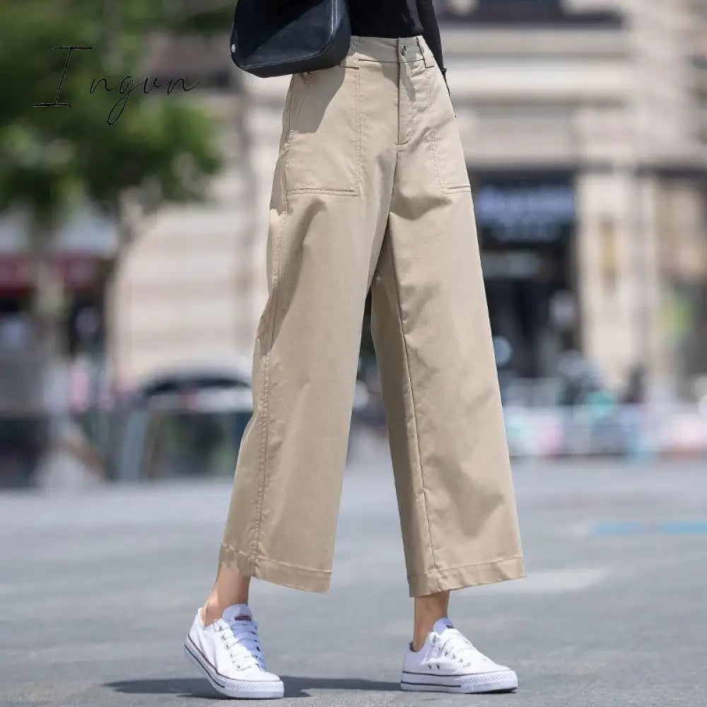 Ingvn - High Waist Wide Leg Pants Women's Spring And Autumn 2023 New Fashion Versatile Crop Pants High Waist Straight Casual Pants