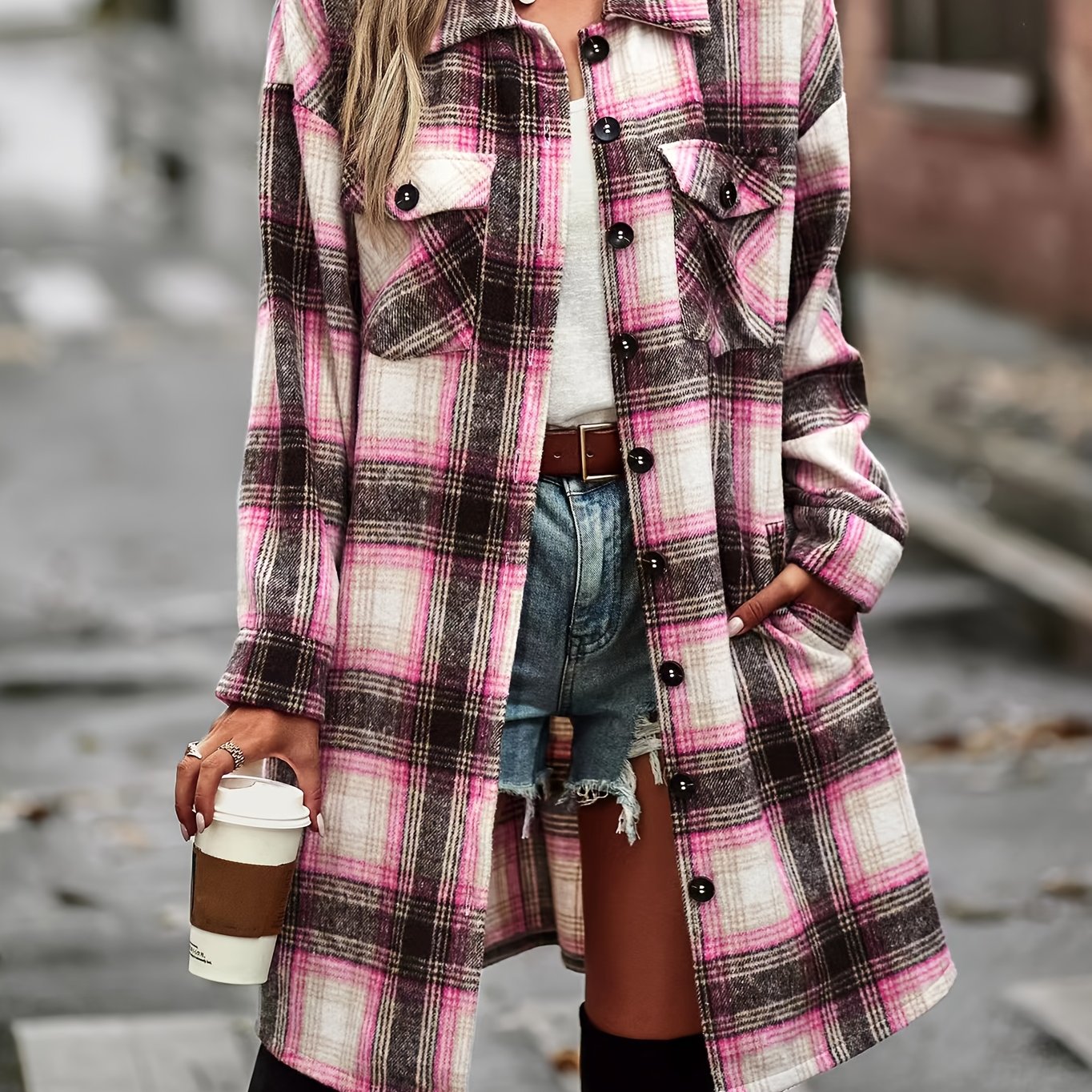 Stylish Long Plaid Cardigan Shirt Jacket Coat for Women - Retro Chic Outerwear for Cold Weather - Soft, Warm, and Cozy