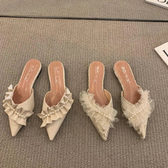 Ingvn  Slides Rhenstone Summer  Jewels Rubber Shoes Pointed Toe Women's Slippers and Ladies Sandals Mules Low Heel Outside Crystals