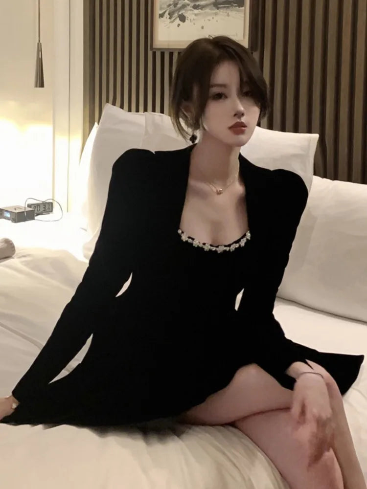 French Velvet Party Dress for Women Vintage Puff Sleeve A-Line Vestidos Robe Female One Piece Mini Birthday Evening Dresses New