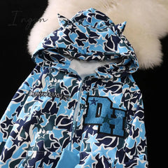 Ingvn - Harajuku Demon Embroidery Hoodies Oversized Camouflage Sweatshirt Gothic Goth Zip Up Hoodie Y2k Clothes Couples Streetwear Women