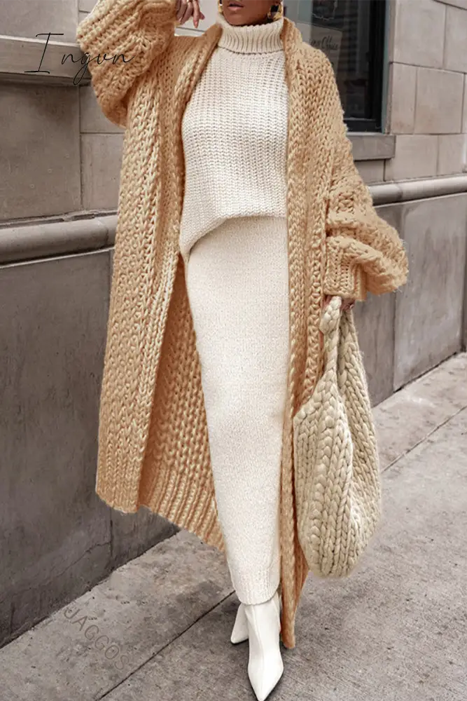 Ingvn - Casual Solid Weave Cardigan Collar Outerwear