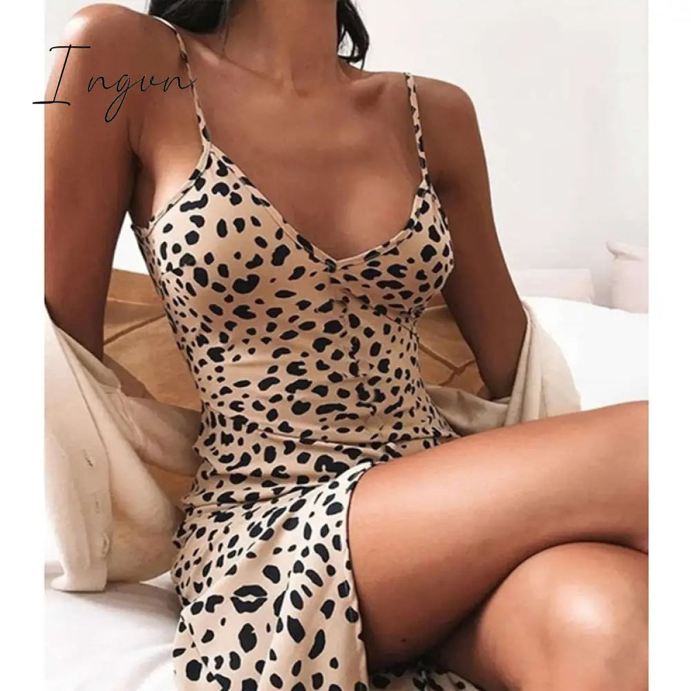 Ingvn - Women Leopard Dresses 2023 Summer Sexy Off Shoulder Bodycon Party Club Dress Leopard Long Sleeve Mini Women Dress Vestido