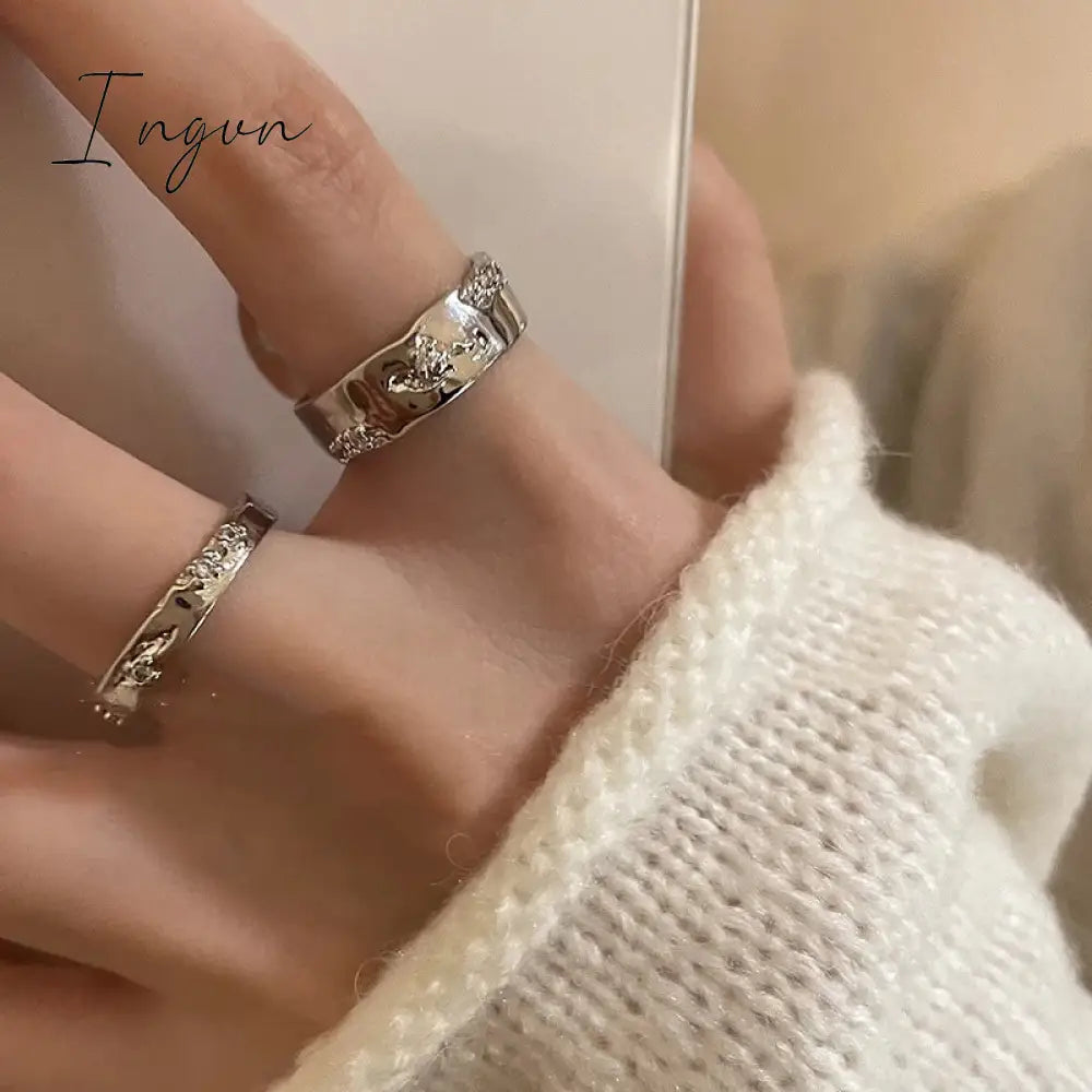 Simple Vintage Zircon Heart Rings For Women Ring Korean Fashion Cold Wind Index Finger Ring Metal Wedding Couple Party Jewelry