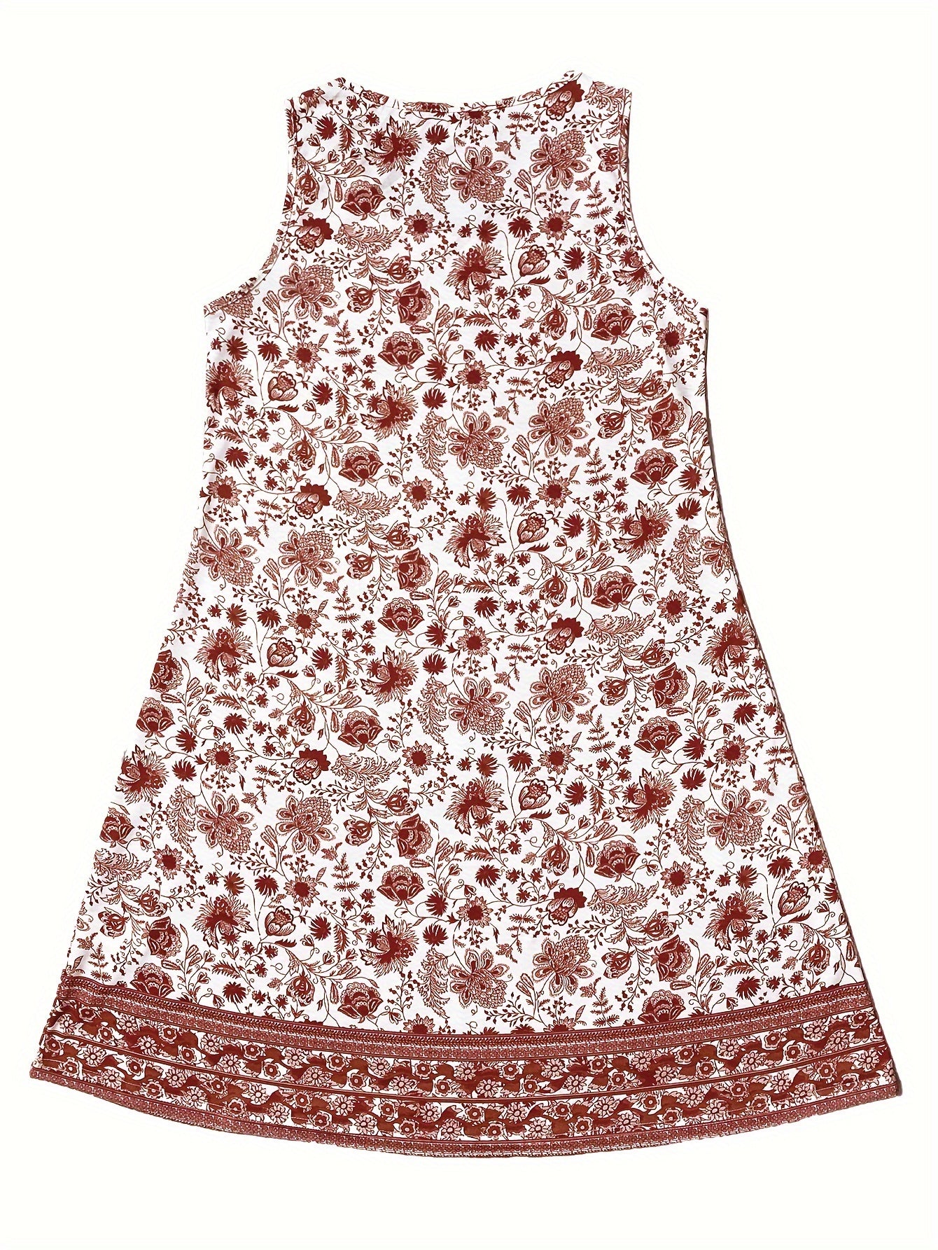 Vibrant Floral Print Crew Neck Tank Dress - Loose Fit, Sleeveless, Casual, Comfortable, Spring & Summer Essential - Women's Clothing for Warmer Weather