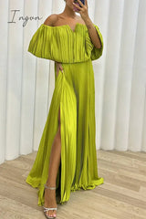 Ingvn - Sexy Formal Solid Slit Fold Off the Shoulder Evening Dress Dresses