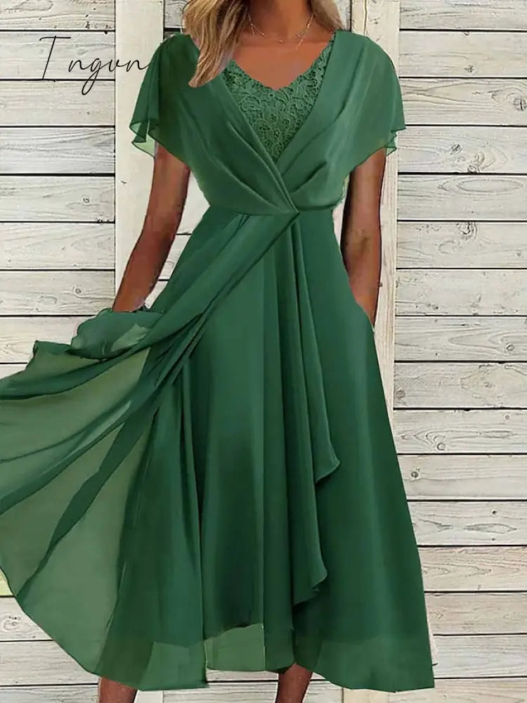 Ingvn - Women‘s Prom Dress Wedding Guest Dress Party Dress Long Dress Maxi Dress White Sleeveless Pure Color Lace Summer Spring Fall Crew Neck Evening Party Wedding Guest S M L XL 2XL 3XL