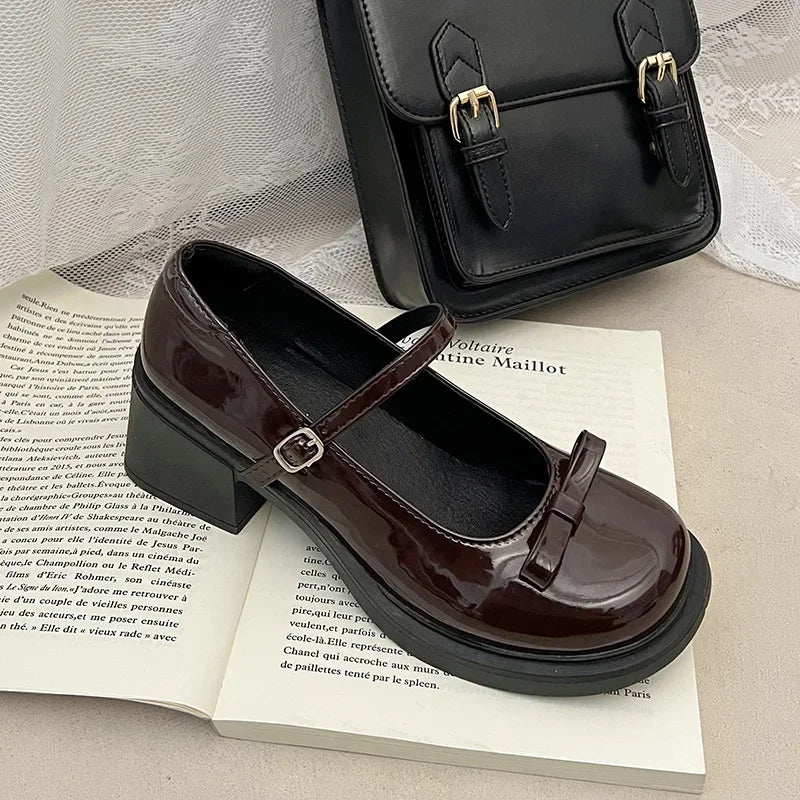 Brown Jk Uniform Shoes British Style Retro Japanese Mary Jane Shoes Women's Lolita Bow Sweet Girls Kawaii Mid Heel Cute Laofers