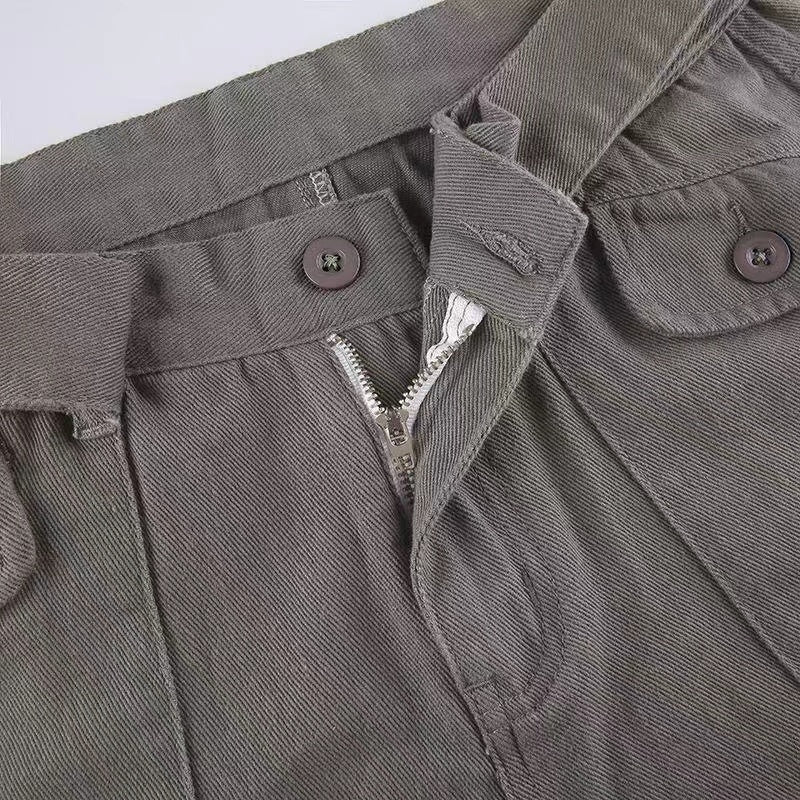 Voguable  Fashion American Trousers High Street Retro Gray Cargo Pants  Woman Sexy Low Waist Baggy Pants Casual Trousers Streetwear