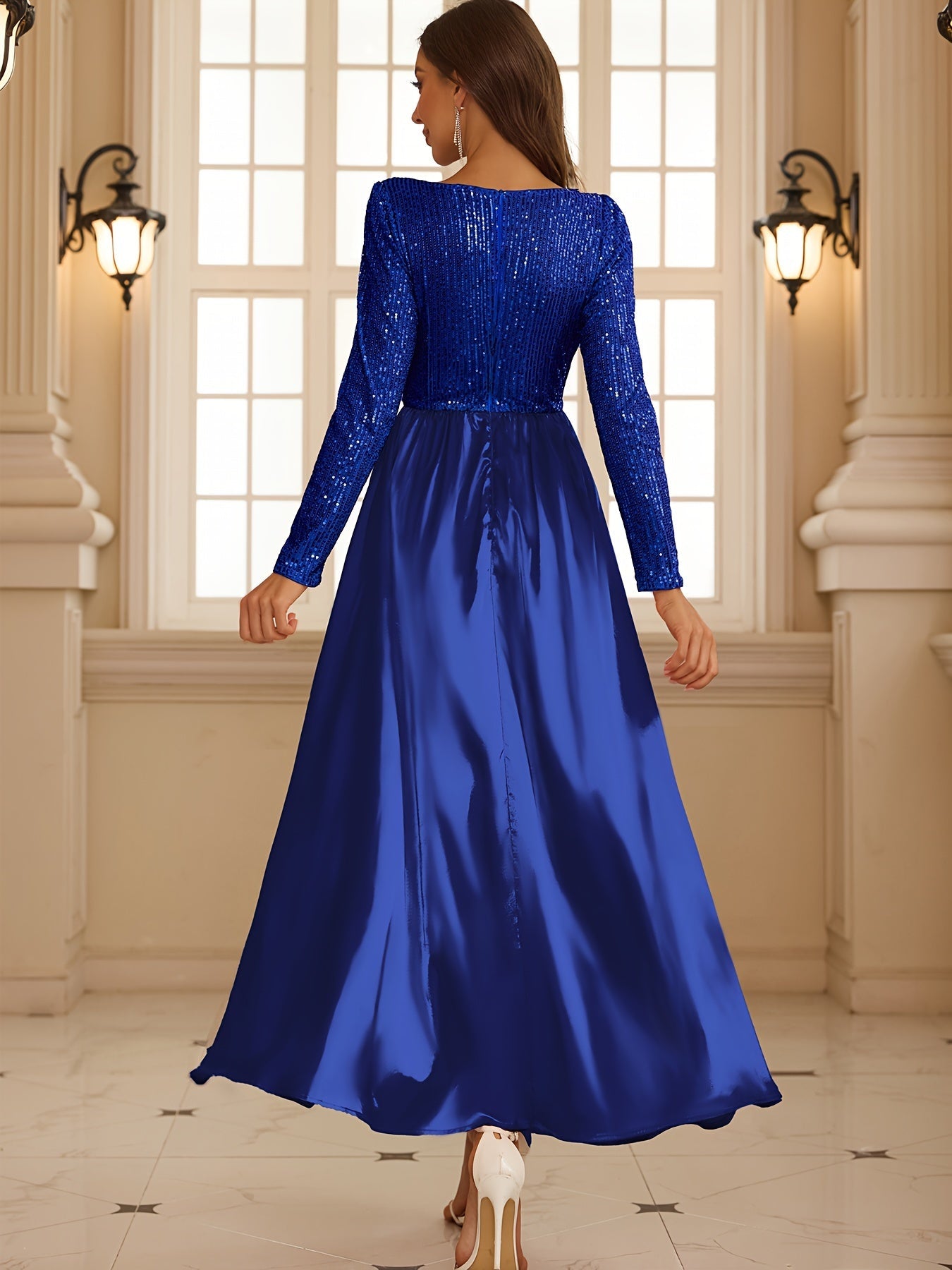 Wedding Guest Dresses Cocktail Dresses Women's Sequin Long Sleeve Evening Gowns