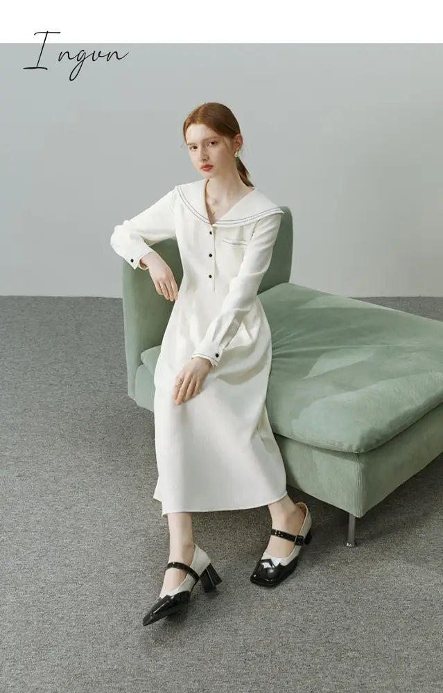Ingvn - Elegant Women Dress Vintage Long Sleeve Black Y2K New Korean Fashion Casual Office Ladies High Quality Autumn Midi Female Dress