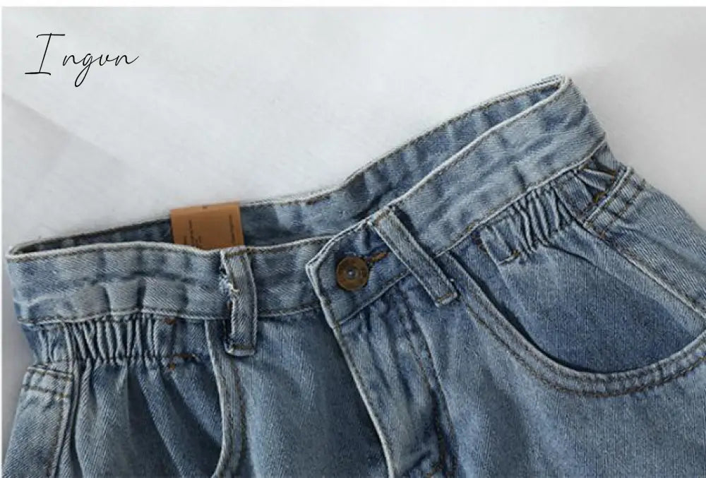 Ingvn - New Summer High Waist Denim Shorts Women Casual Loose Ladies Fashion Plus Size Elastic Waist Wide Leg Short Jeans Female