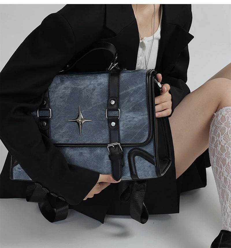 INGVN  2024 New Trendy Fashion Students Schoolbags High-capacity Preppy Women Shoulder Handbags Vintage Y2k Aesthetic Star Backpacks