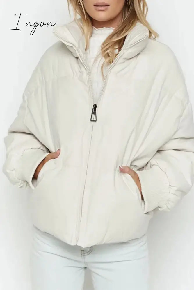 Ingvn - Casual Solid Pocket Zipper Mandarin Collar Outerwear