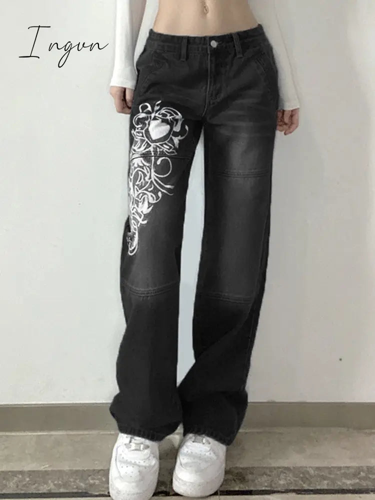 Ingvn - New Printed Baggy Y2K Jeans Women's Low Waist jeans Autumn Winter Oversize Wide Leg Baggy Pants Casual Cargo Trousers