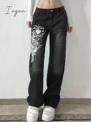 Ingvn - New Printed Baggy Y2K Jeans Women's Low Waist jeans Autumn Winter Oversize Wide Leg Baggy Pants Casual Cargo Trousers