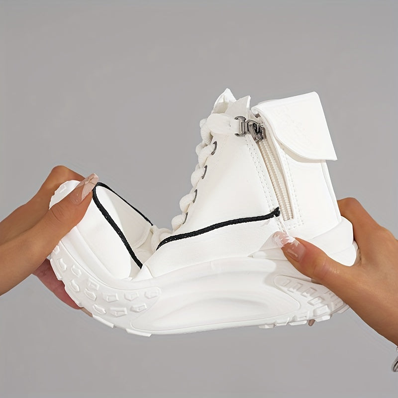 Plus Size Women's Comfortable High-Top Sneakers, Casual Lace Up Outdoor Shoes with Side Zipper