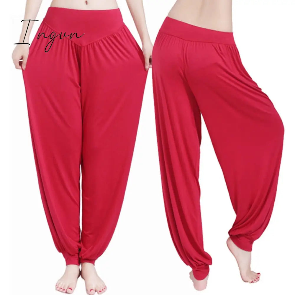 Ingvn - Women Harem Pants Casual Loose Cotton Solid Elastic Waist Wide Leg Pants Plus Size Loose Long Bloomers Trousers 15 Colors