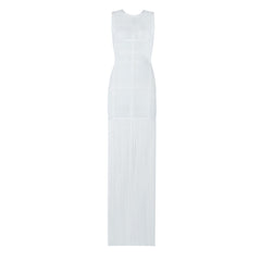 High Quality White Sleeveless Tassel Hollow Out Bodycon Rayon Bandage Dress Evening Party Sexy Dress