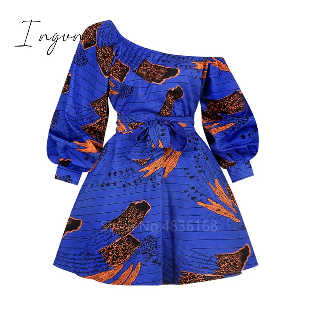 Ingvn - African Dresses for Women Full Sleeve Summer Tilting Shoulder Two Wear Dress Dashiki Print African Rich Bazin Top Maxi Clothes
