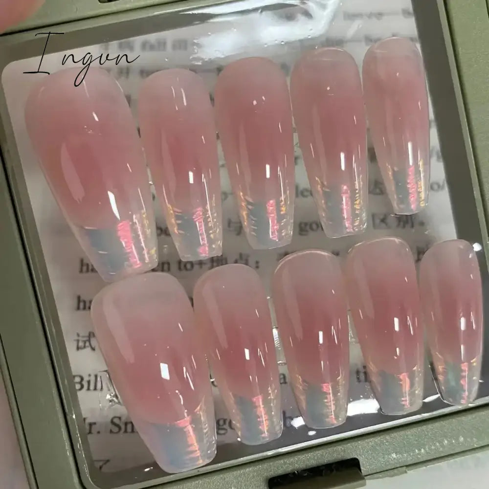 10Pcs Short Handmade Press on Nails Aurora Borealis Colours Ballet Wearable False Nails Decoration Full Cover Nail Tips Art