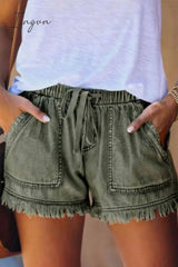 Ingvn - Adjustable Tassel Pockets Design Denim Shorts(3 Colors)