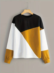 Vibrant Colorblock Print Two-Piece Set - Soft Crew Neck Long Sleeve Top and Loose Fit Comfortable Pants Outfit for Women - Stylish and Cozy Casual Wear for Everyday