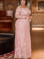 Ingvn - Vintage Pink Lace Mother of the Bride Dresses Prom Party Gown Wedding Guest Plus Size Maxi Dress