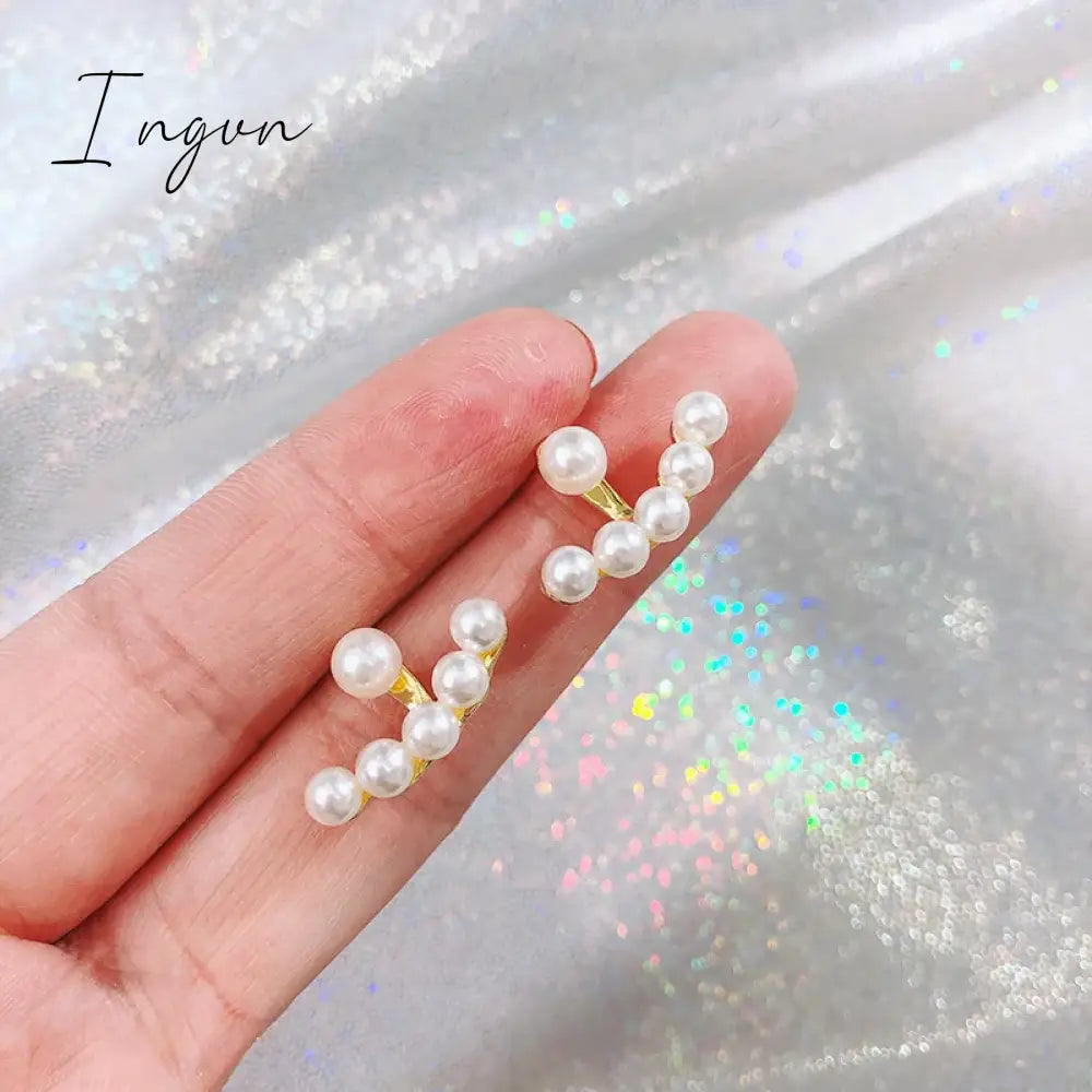 New Imitation Pearl Stud Earrings for Women Geometric Crystal Zircon Stars Earring Girls Birthday Party Banquet Jewelry