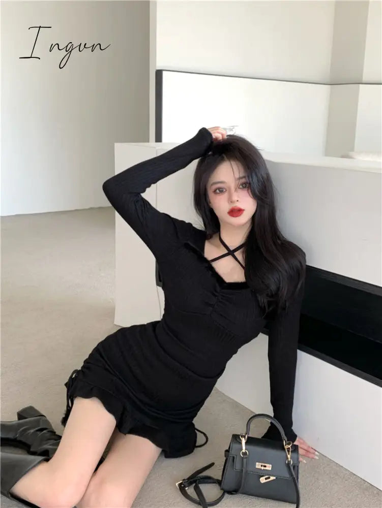 Ingvn - Spring Korean Sexy Party Mini Dress Women White Casual Vintage Sweet Elegant Dress Female New Black Slim Designer Y2k Dress