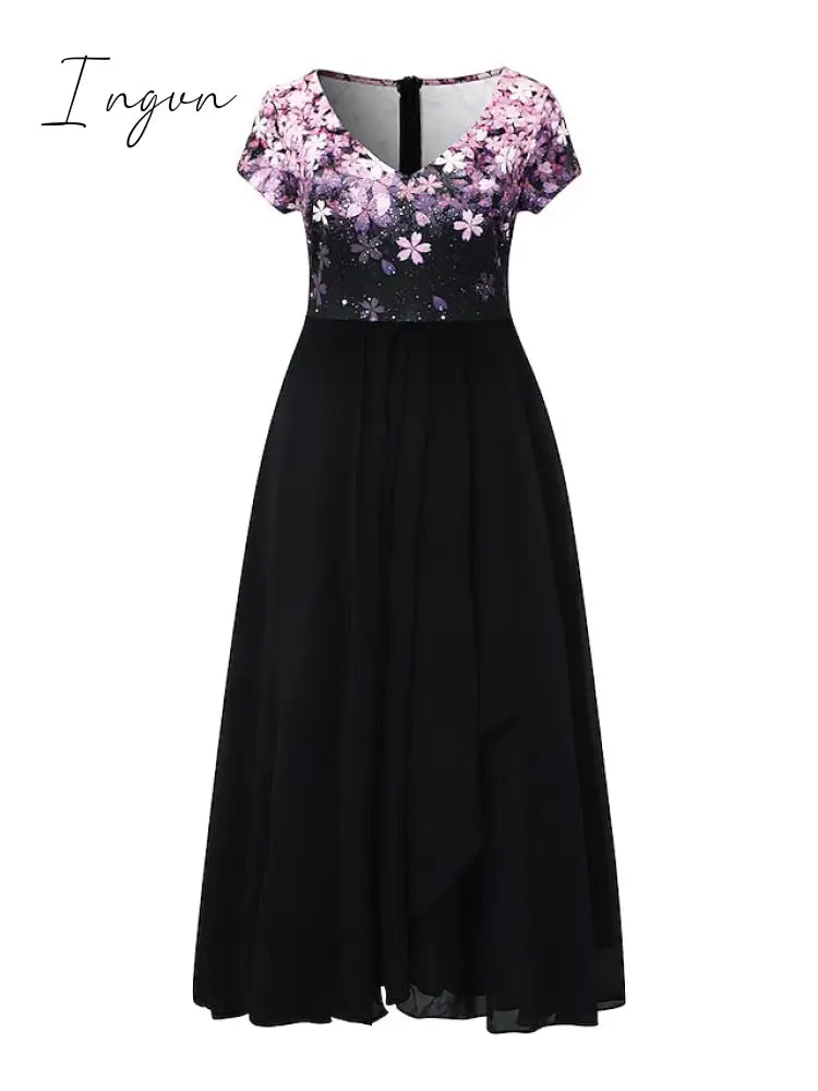 Ingvn - Women's Casual Dress Lace Dress Sheath Dress Midi Dress Black Blue Purple Short Sleeve Floral Ruched Fall Spring Summer V Neck Stylish Vacation Weekend 2023 S M L XL XXL 3XL 4XL 5XL