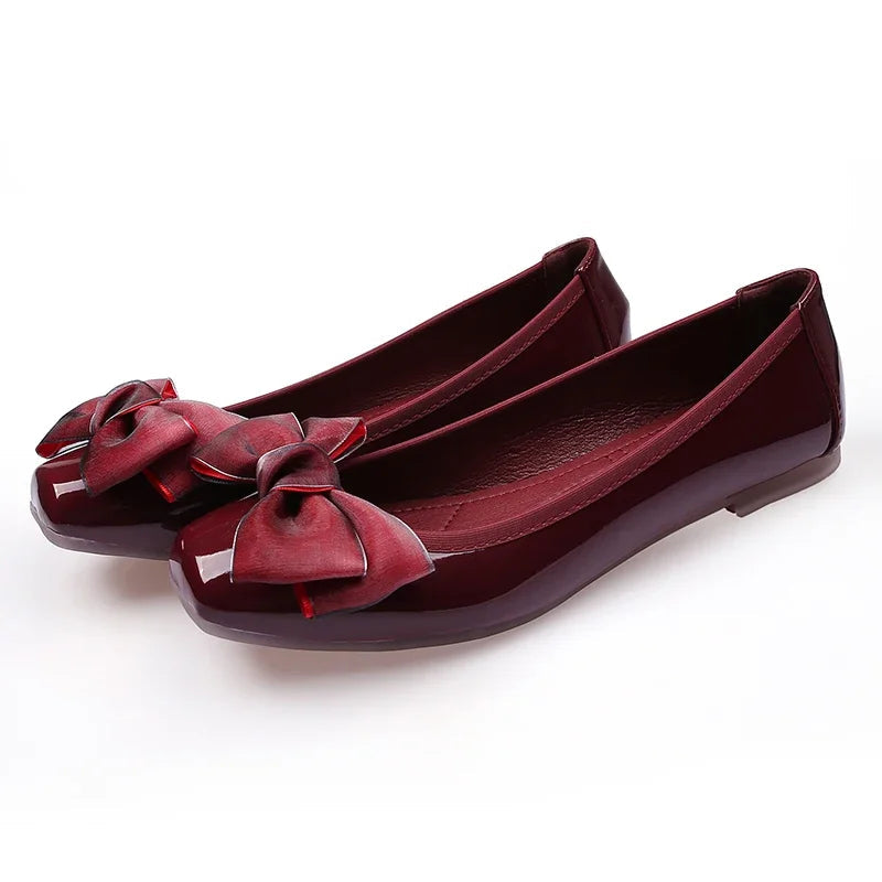 Fashion Square Toe Women Flats Shoes Bow Women Shoes Patent Leather Casual Single Spring Ballerina Shallow Mouth Loafers Shoes