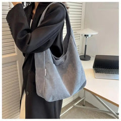 Ingvn - Canvas Shoulder Women's Tote Bag Corduroy Simple Casual Large Capacity Designer Handbags For Women Travel Solid Shopper Bag