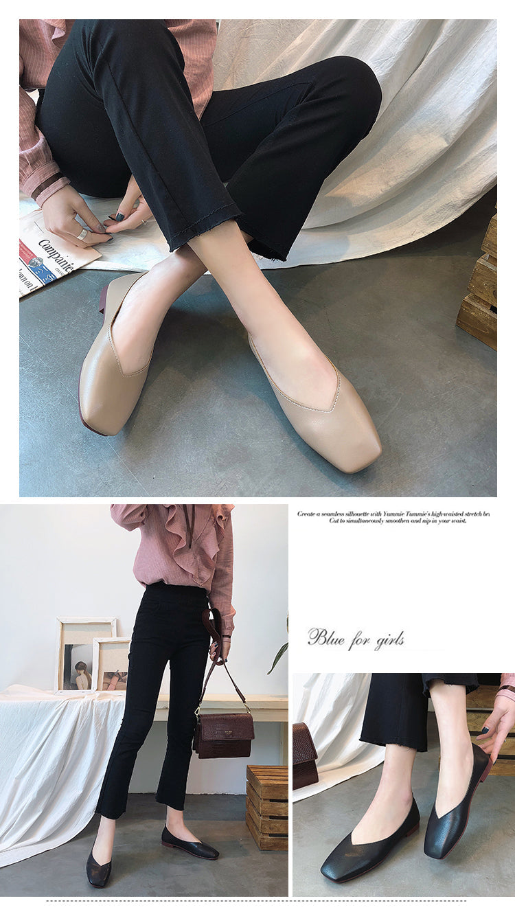 INGVN  Fashion Women Flat Shoe  Elegant Shallow Low-heeled Sandals 2026 Beige Korean Slippers Square Toe Slip-on Simple Woman Shoes